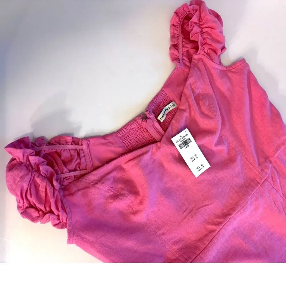 NWT Abercrombie & Fitch Pink Linen Blend Ruffle Sleeve Mini Dress Coquette Lg - Picture 3 of 5